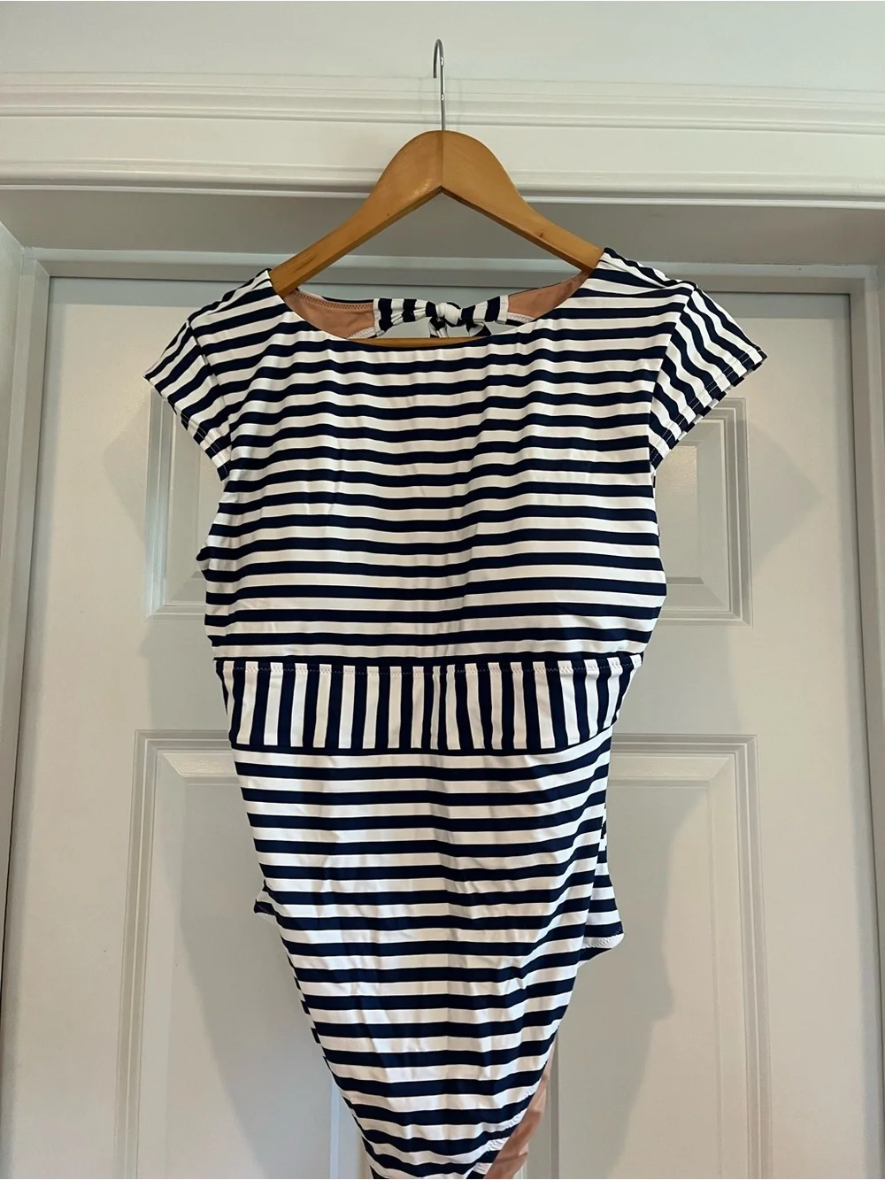 J. Crew Cap-Sleeve One-Piece Swimsuit in Classic Stripe - Size 10